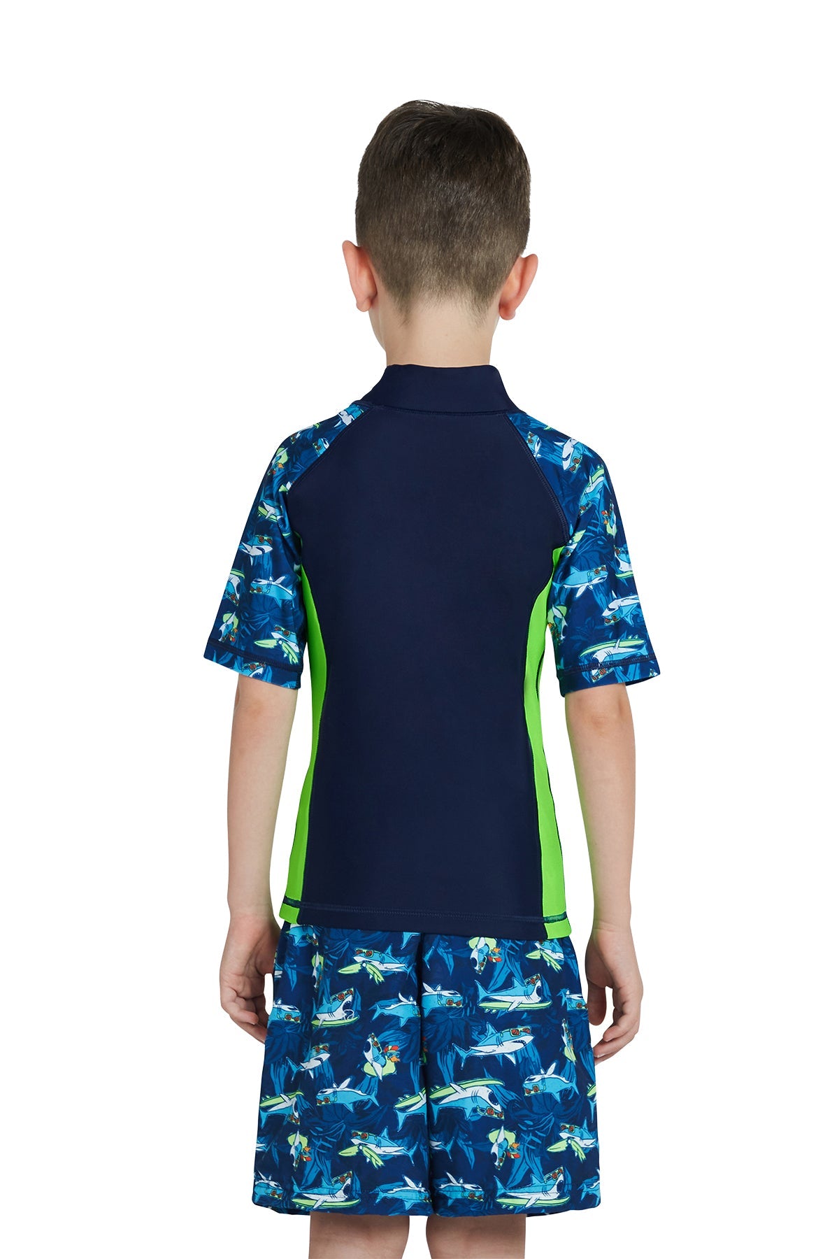 Boys Short Sleeve Sharks AOP Rashguard