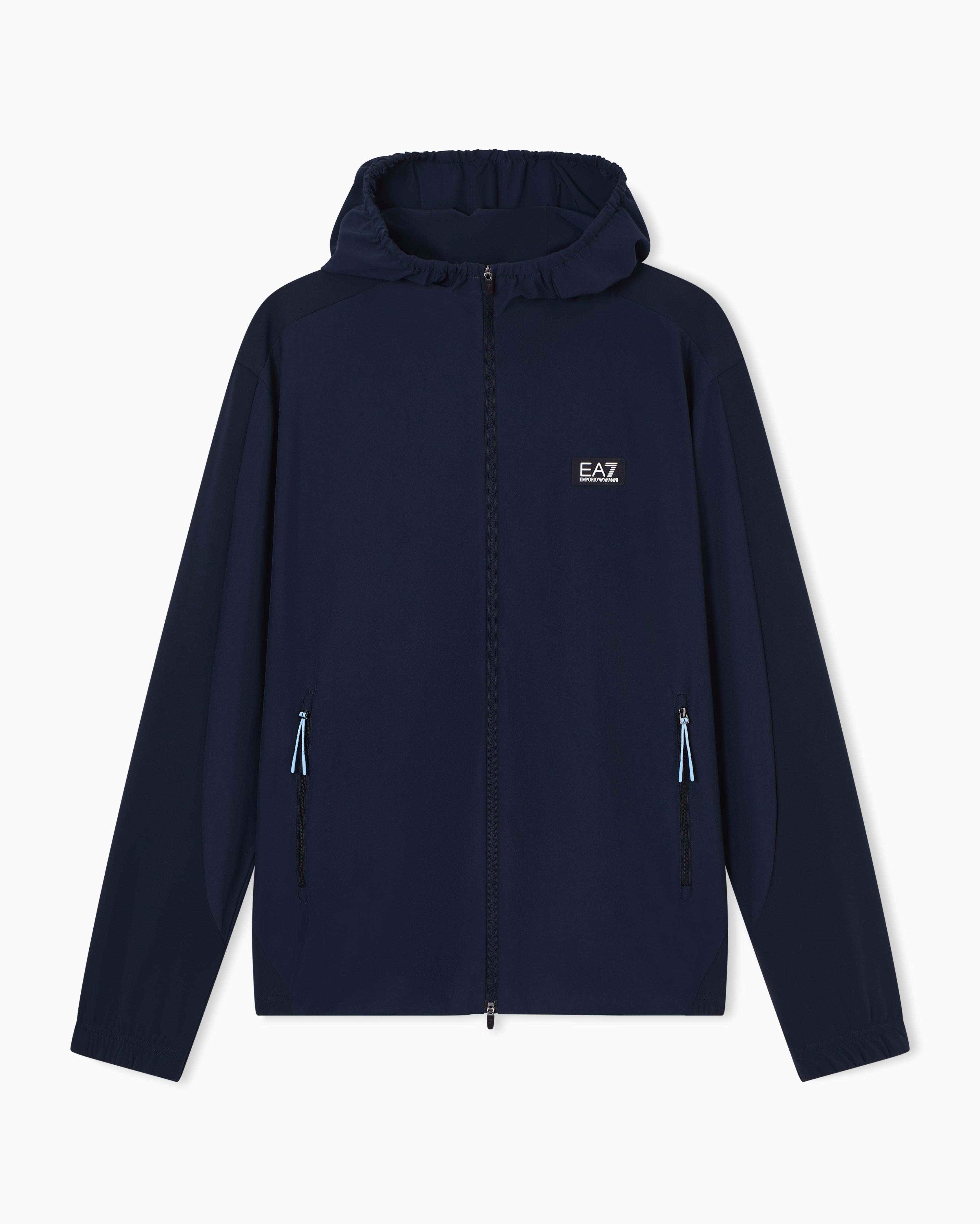Mens Train Sport Armani Blue Full Zip Stretch Hoodie