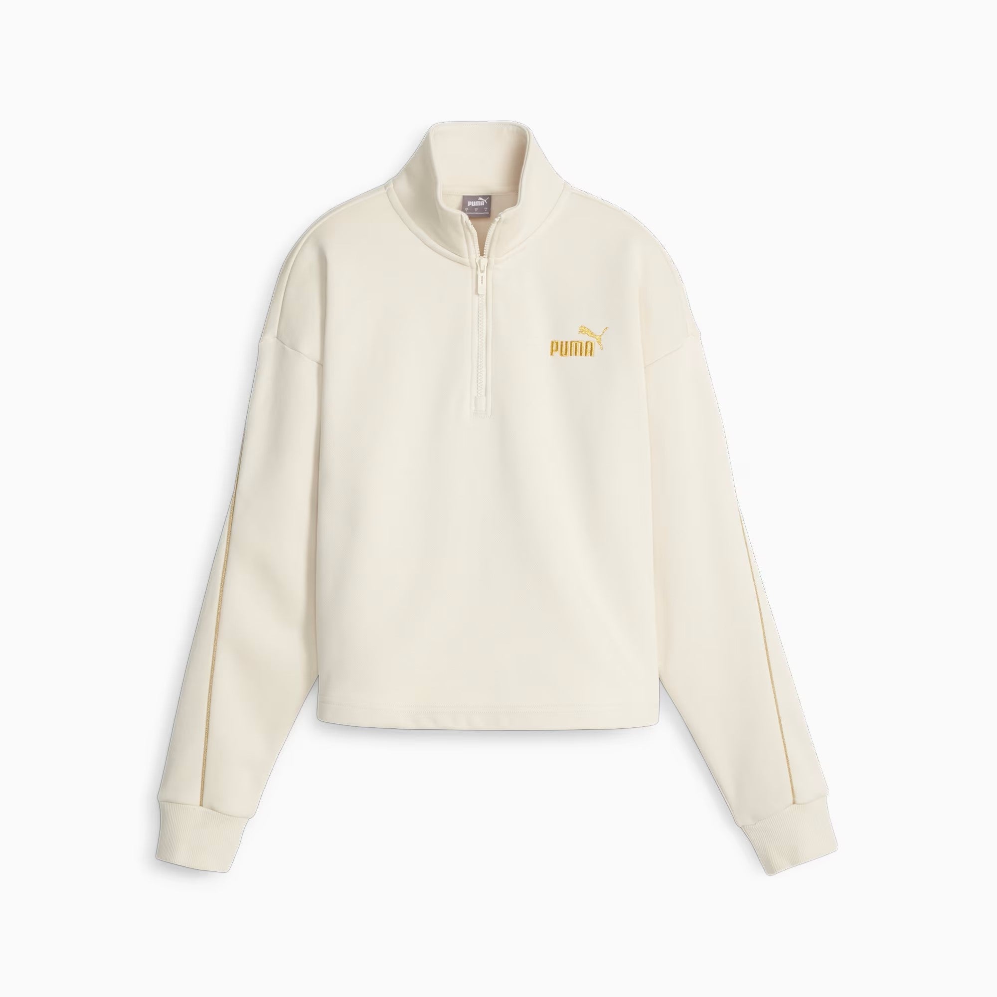 Womens Minimal Gold Mock Neck Half Zip Sweathirt