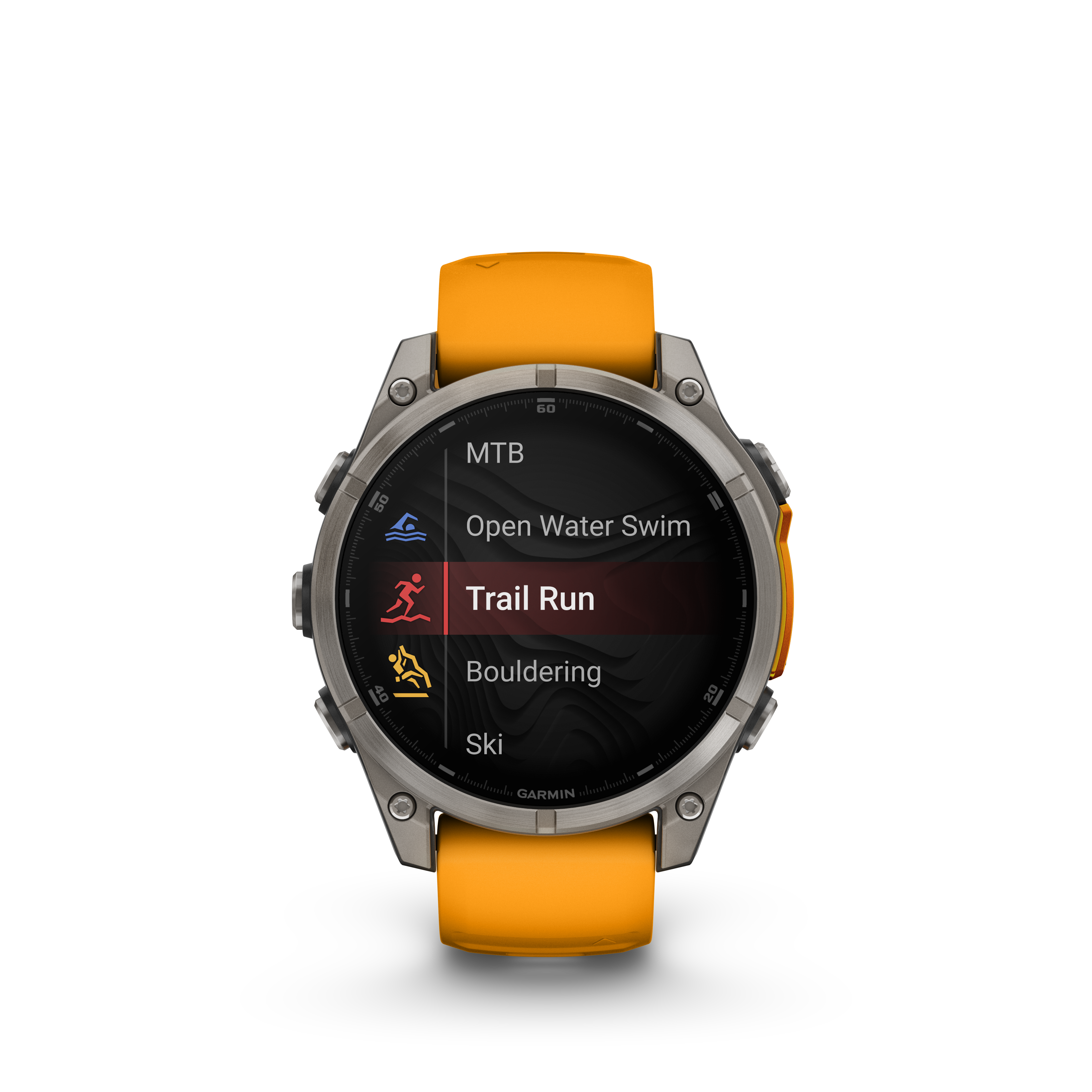 Fenix 8 Amoled Sapphire Titanium Orange Silicone Band 47MM