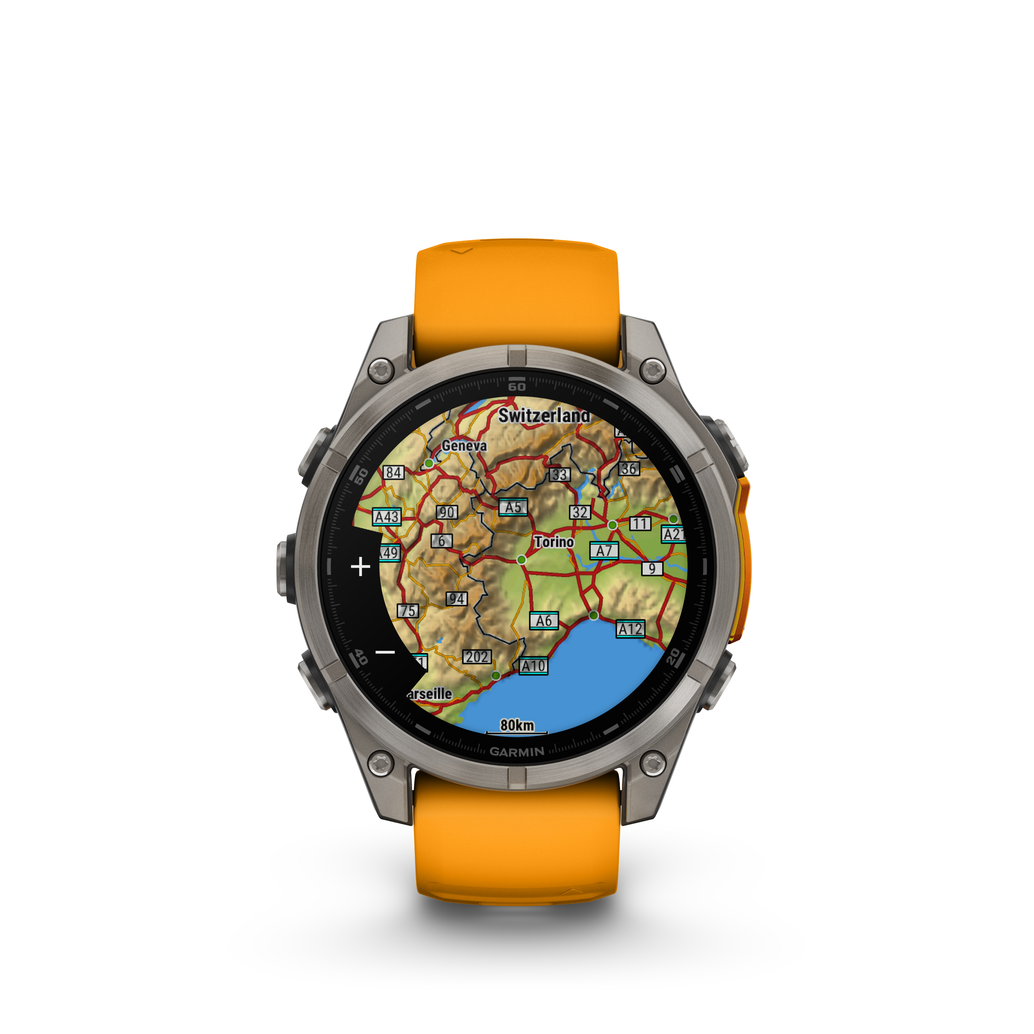 Fenix 8 Amoled Sapphire Titanium Orange Silicone Band 47MM