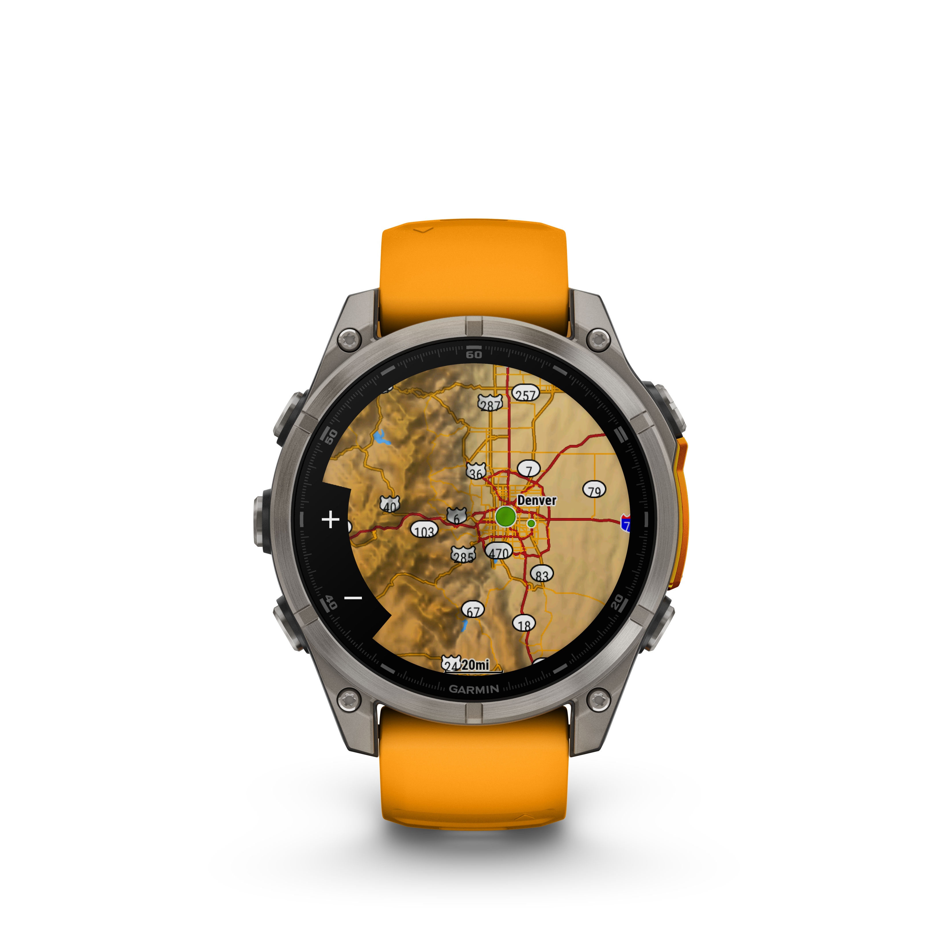 Fenix 8 Amoled Sapphire Titanium Orange Silicone Band 47MM