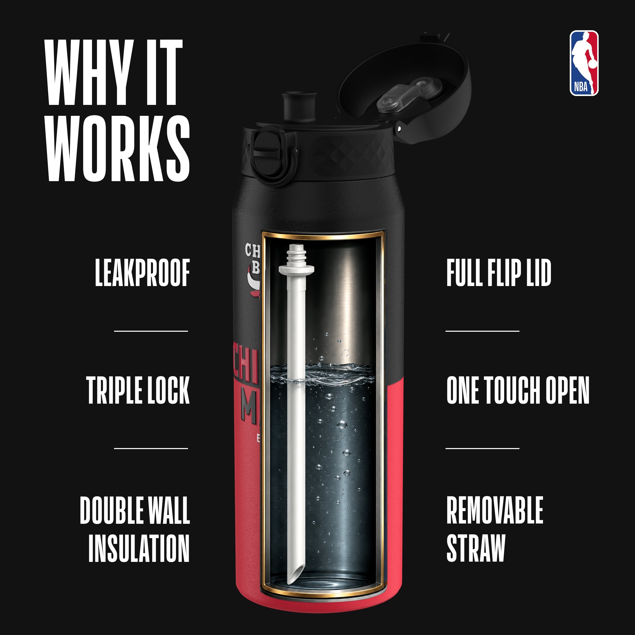 Chicago Bulls 50 Series 750ml Insulated Water Bottle