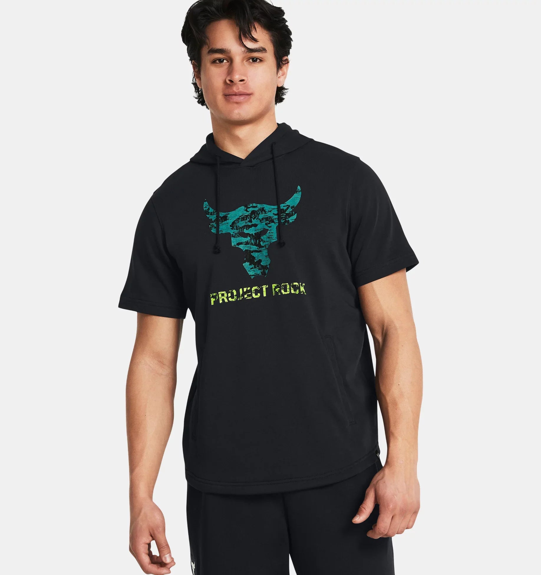 Mens Project Rock Payoff Bull Pullover Short Sleeve Hoodie