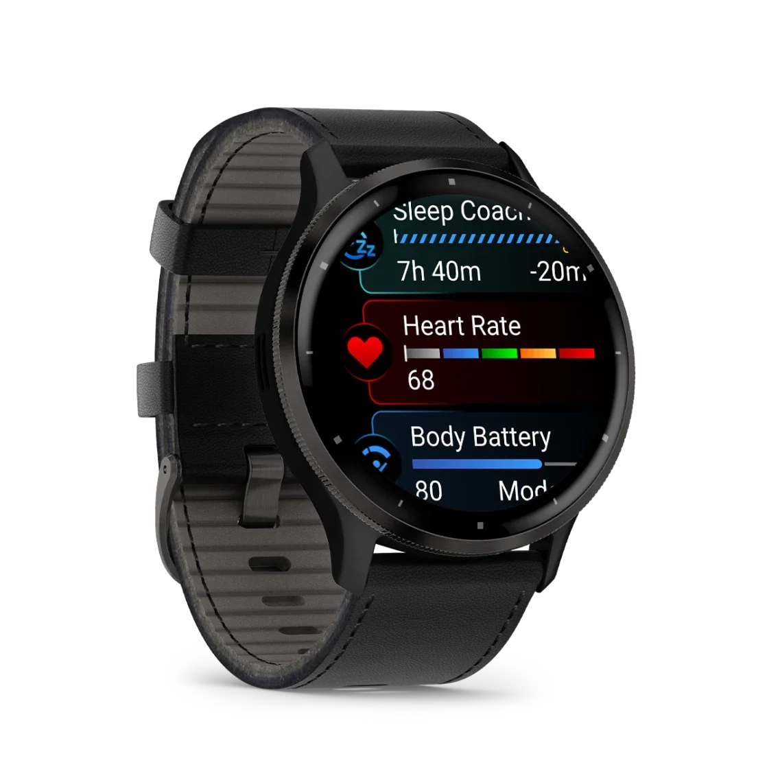 * Venu 3 Slate Stainless-Steel Bezel With Black Case And Black Leather Band