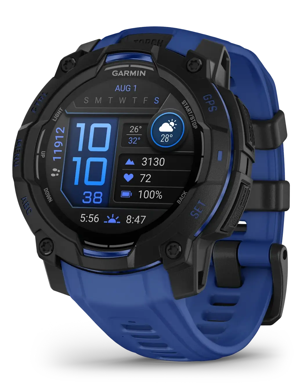 Instinct 3 Amoled Black Bolt Blue Black Silicone Band 45 MM