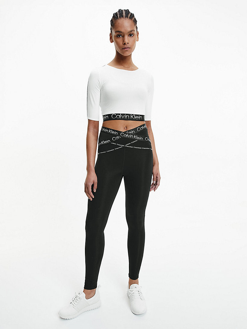 Womens Branded Waistband Fitted Crop Long Sleeve T-Shirt