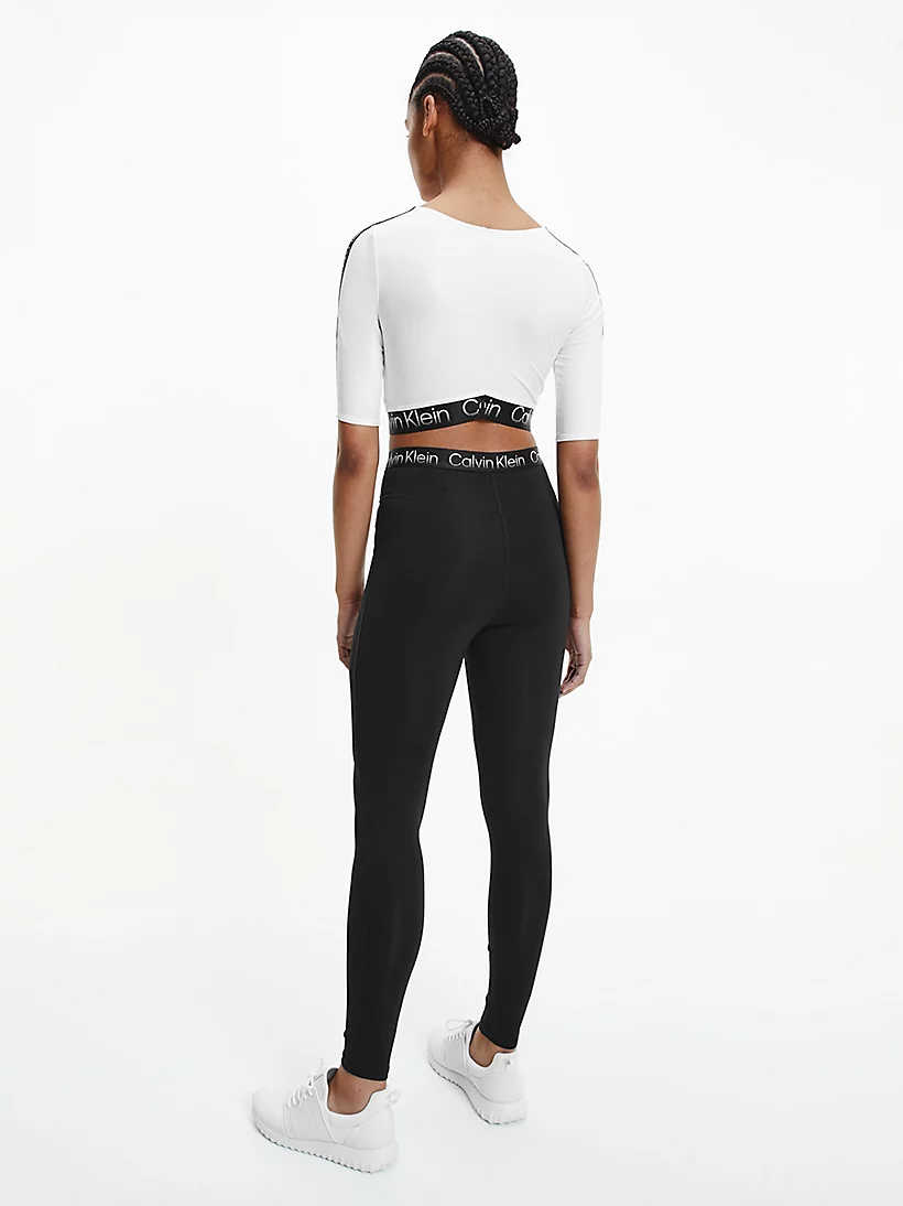 Womens Branded Waistband Fitted Crop Long Sleeve T-Shirt