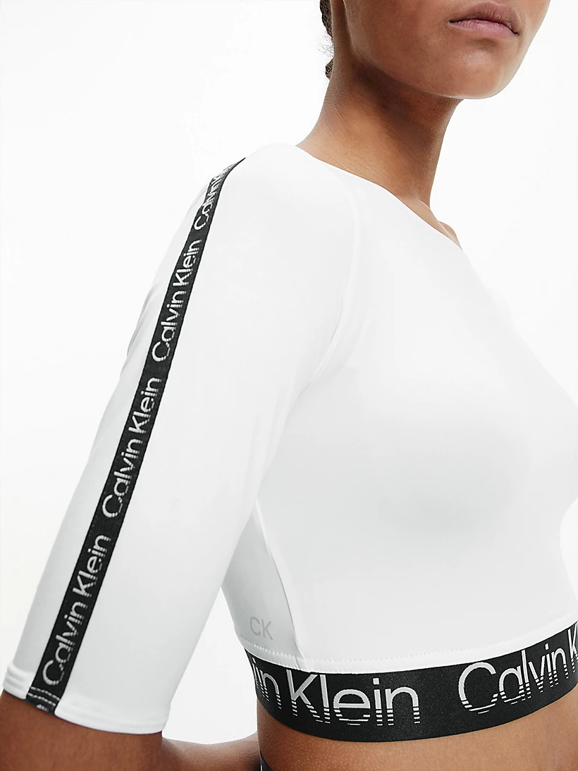 Womens Branded Waistband Fitted Crop Long Sleeve T-Shirt