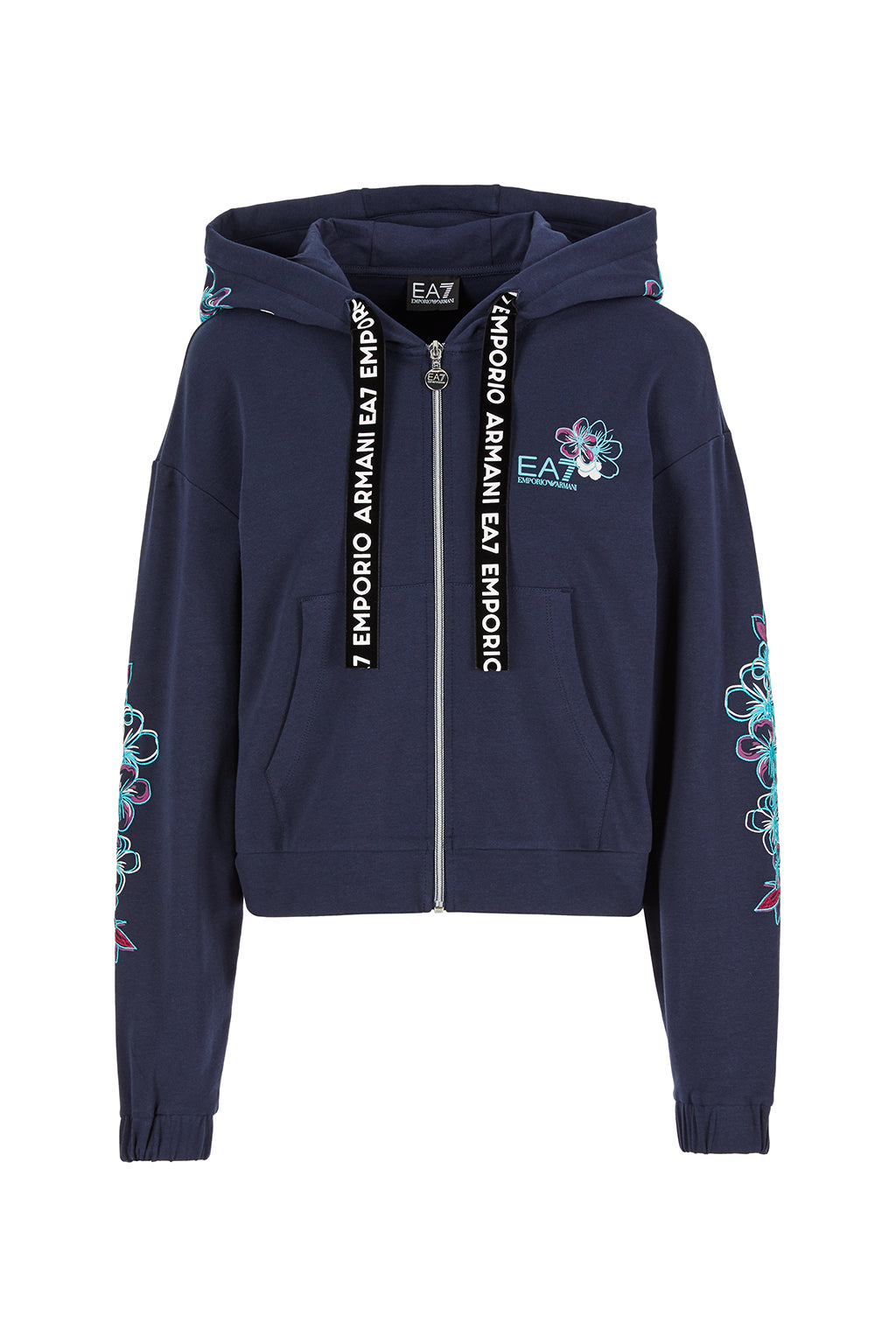 Womens Floral Print Full Zip Crop Hoodie