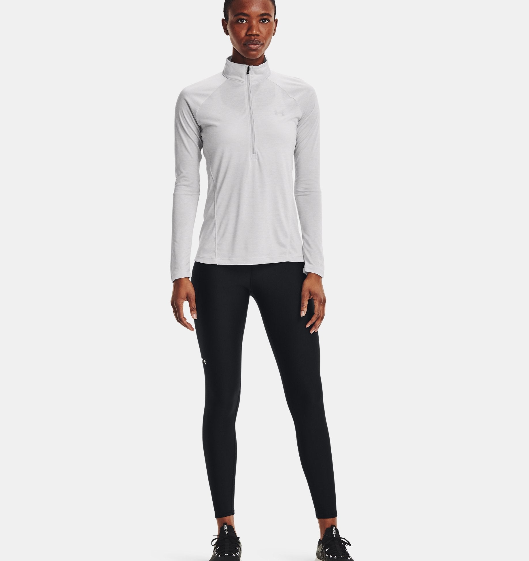 Womens Tech Plain Half Zip Long Sleeve Top