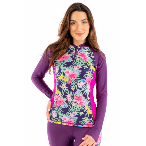 Womens Long Sleeve Full Zip Rashguard with Bra