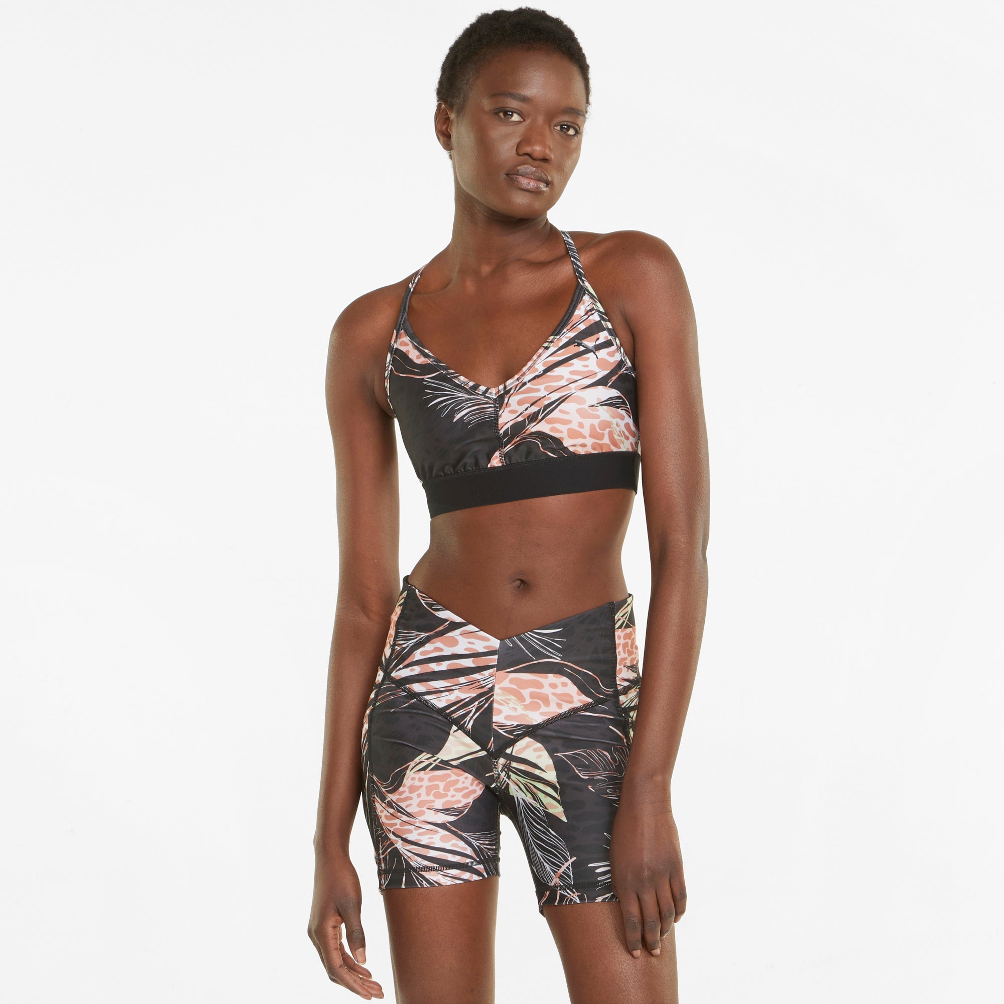 Womens Printed Strappy Light Impact Sports Bra
