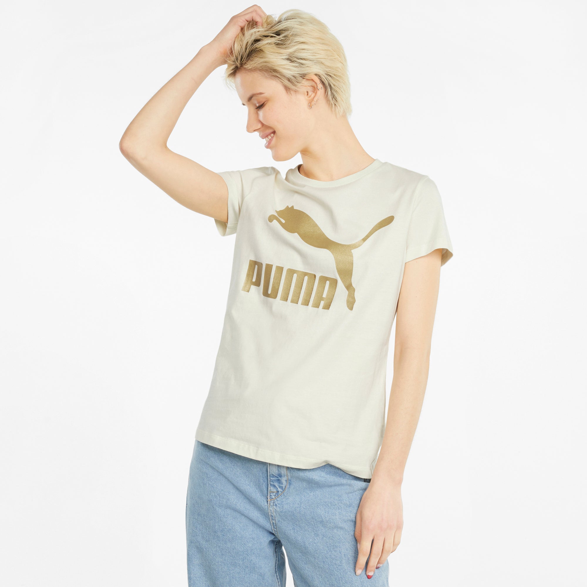 Womens Big Metallic Logo Short Sleeve T-Shirt