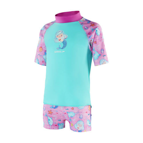 Girls Short Sleeves Rashguard and Shorts Set