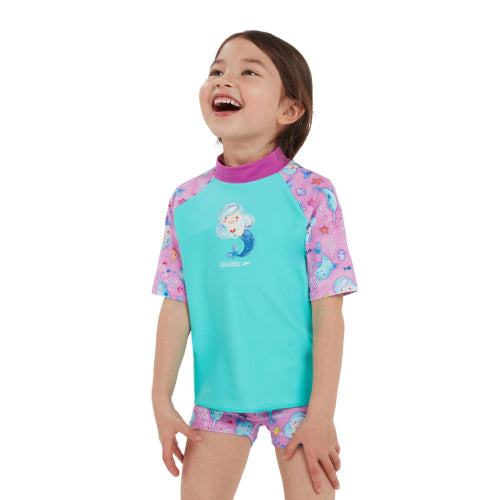 Girls Short Sleeves Rashguard and Shorts Set