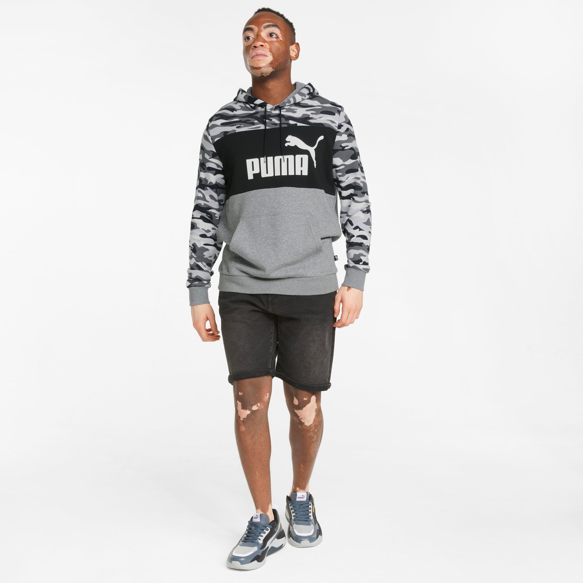 Mens Essential Camo Terry Pullover Hoodie