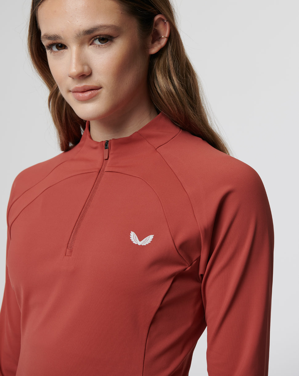 Womens Branded Technical Plain 1/4 Zip Long Sleeve Top