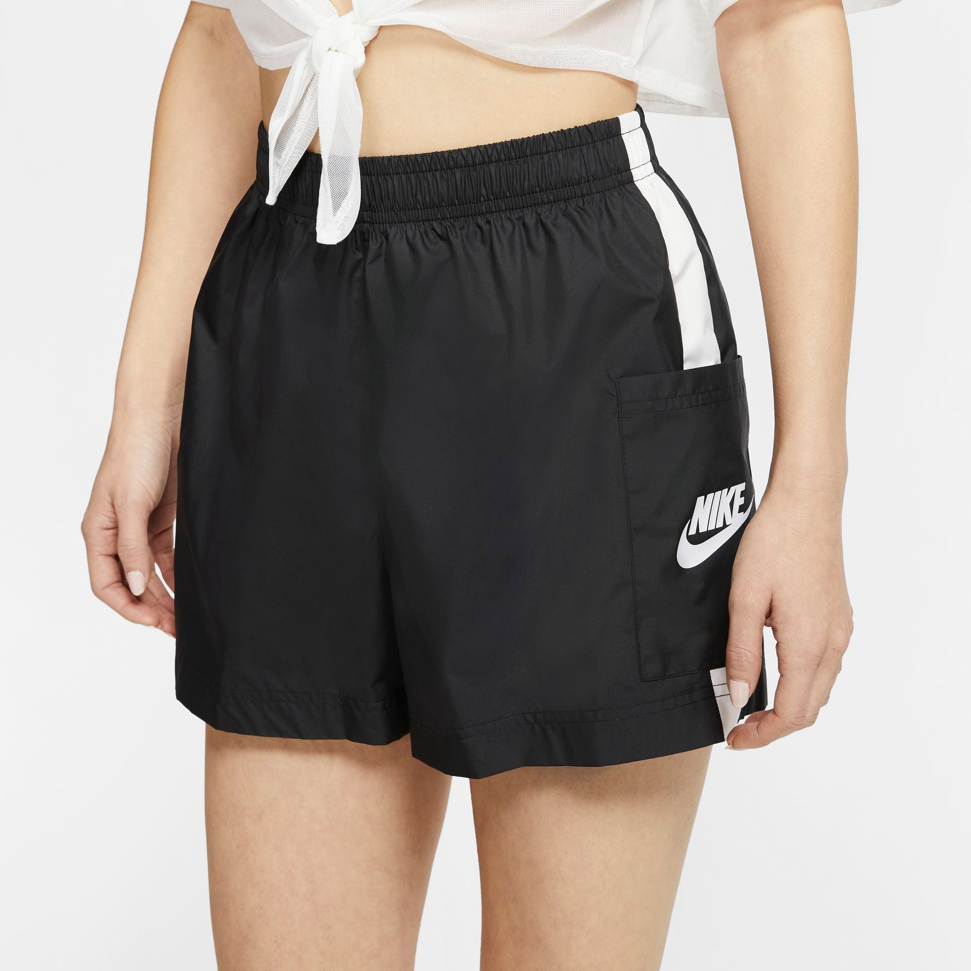 Womens High Rise Air Graphic Logo Woven Shorts