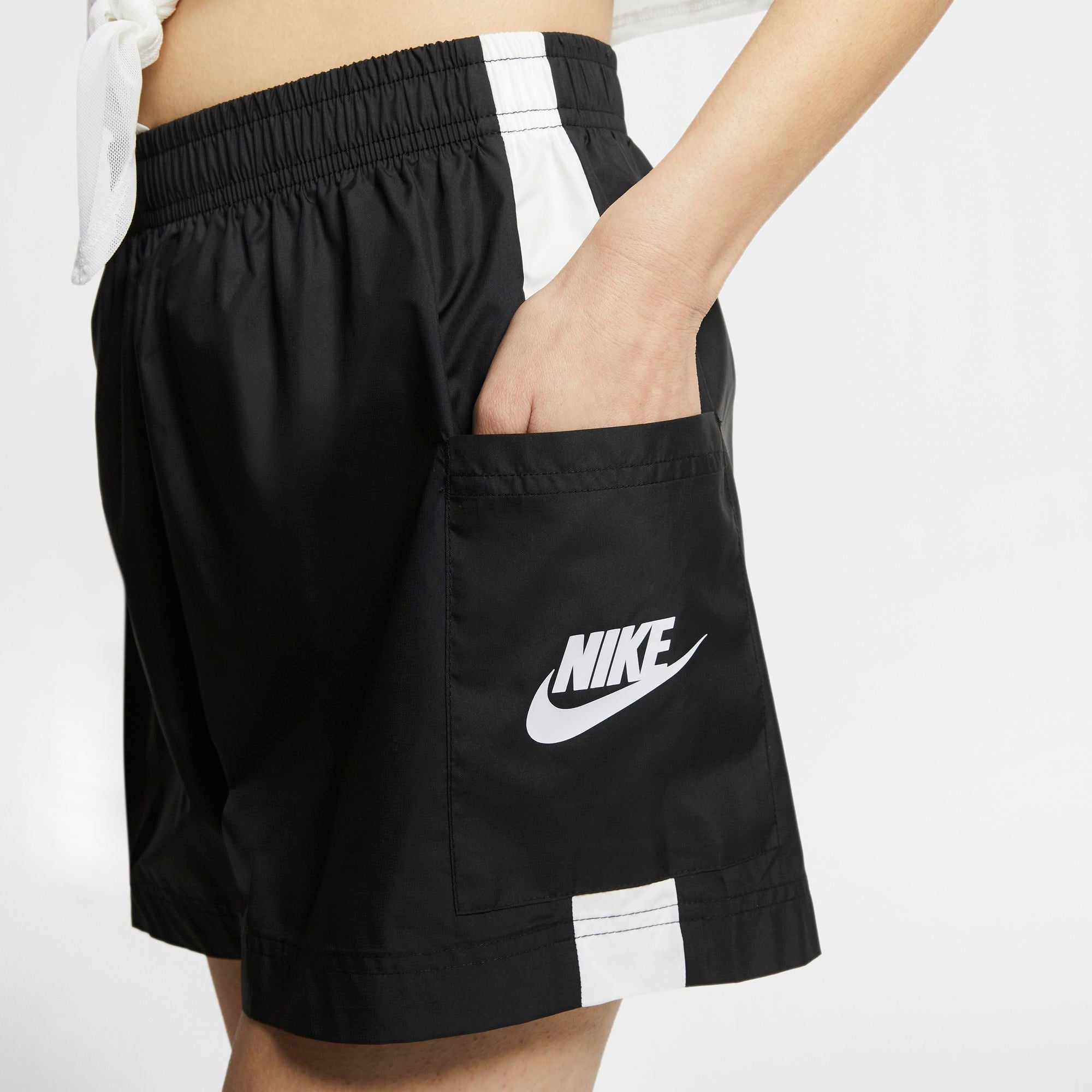 Womens High Rise Air Graphic Logo Woven Shorts