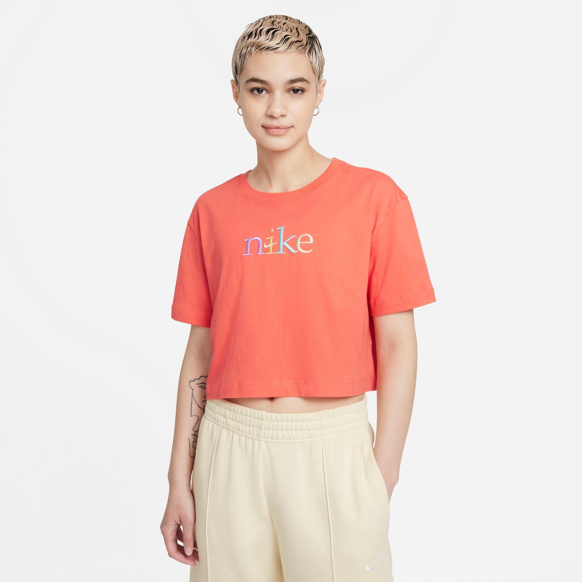 Womens Graphic Logo Crop Short Sleeve T-Shirt