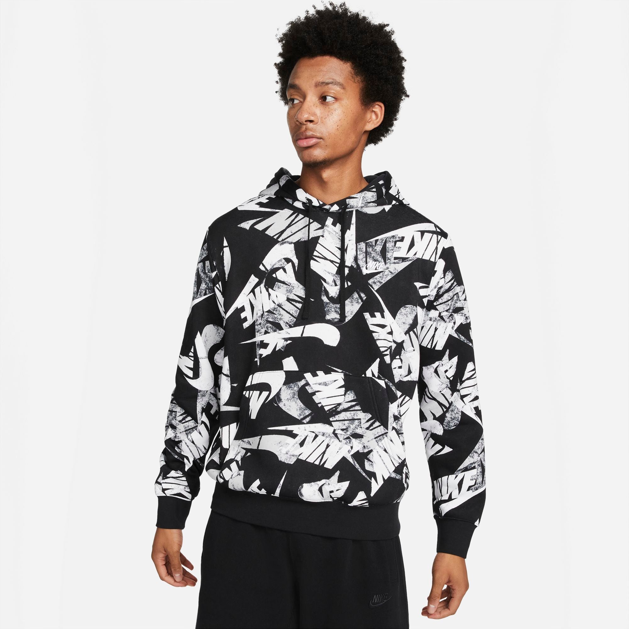 Mens Sportswear Brushed Fleece Printed Pullover Hoodie