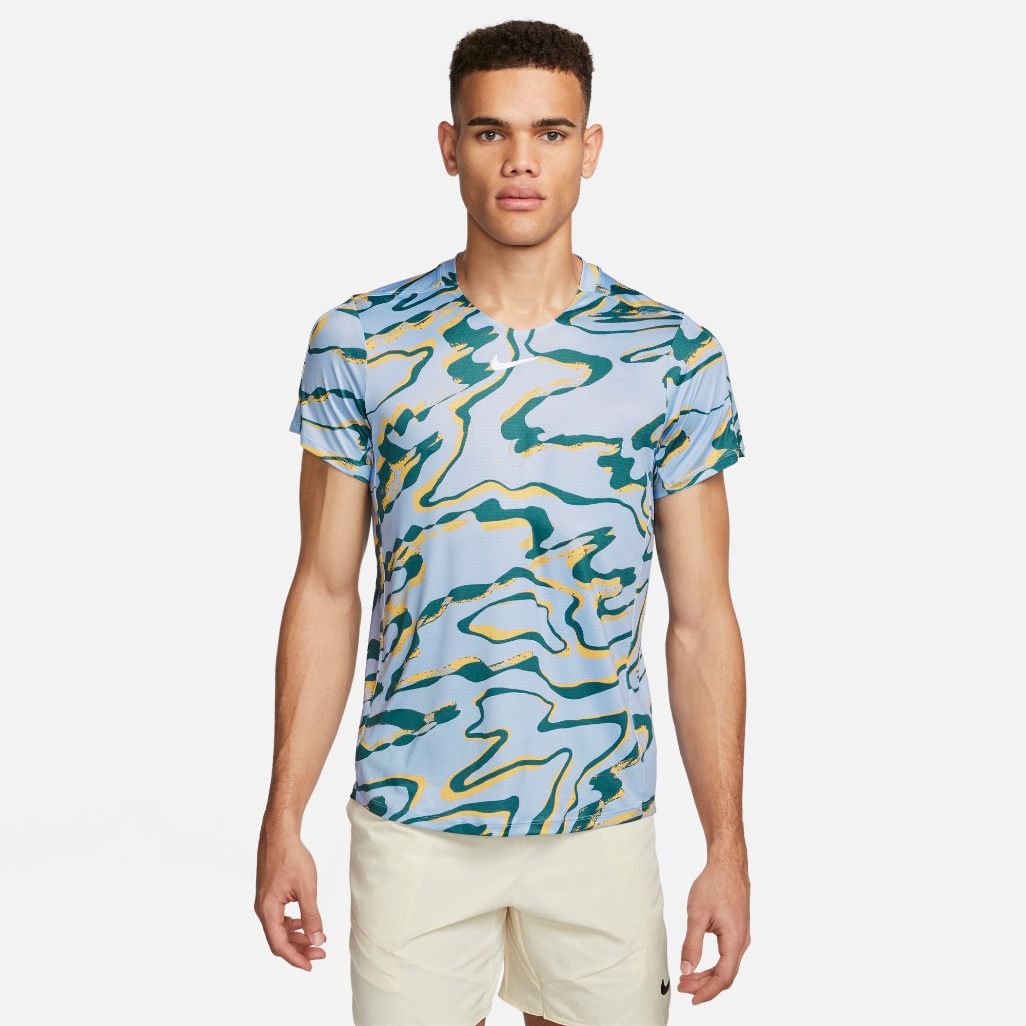 Mens Court Dri-Fit Advantage Print Tennis Short Sleeve Shirt