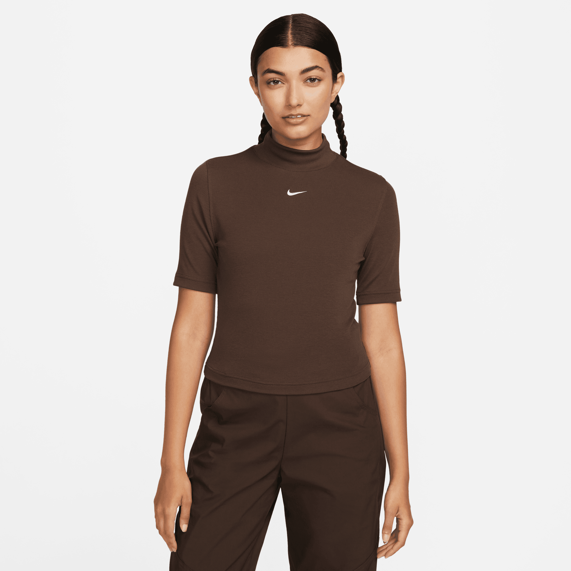 Womens Essential Rib Mock Neck Short Sleeve T-Shirt