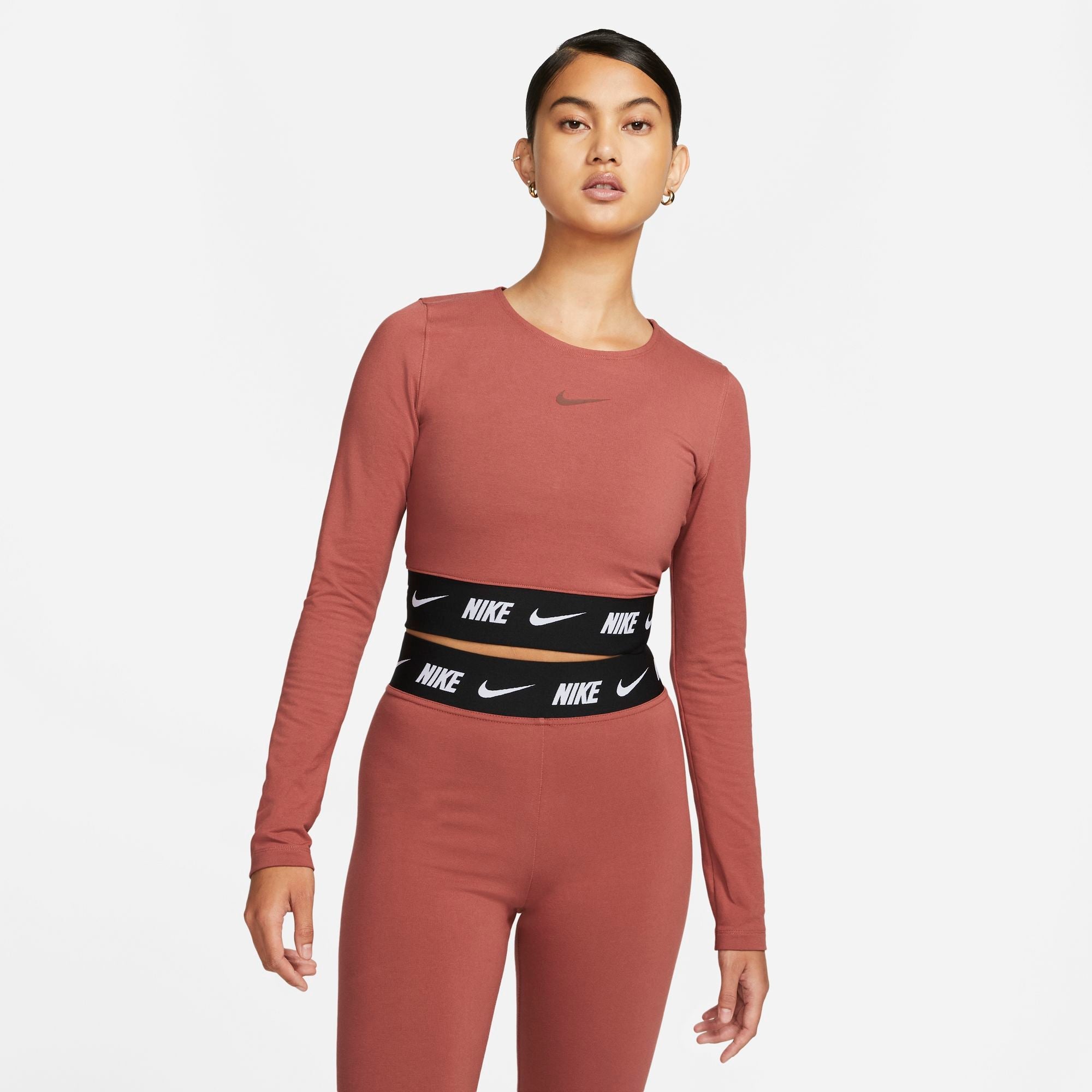 Womens Branded Waistband Fitted Crop Long Sleeve T-Shirt
