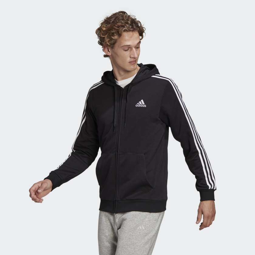 Mens 3 Stripes French Terry Full Zip Hooded  Jacket