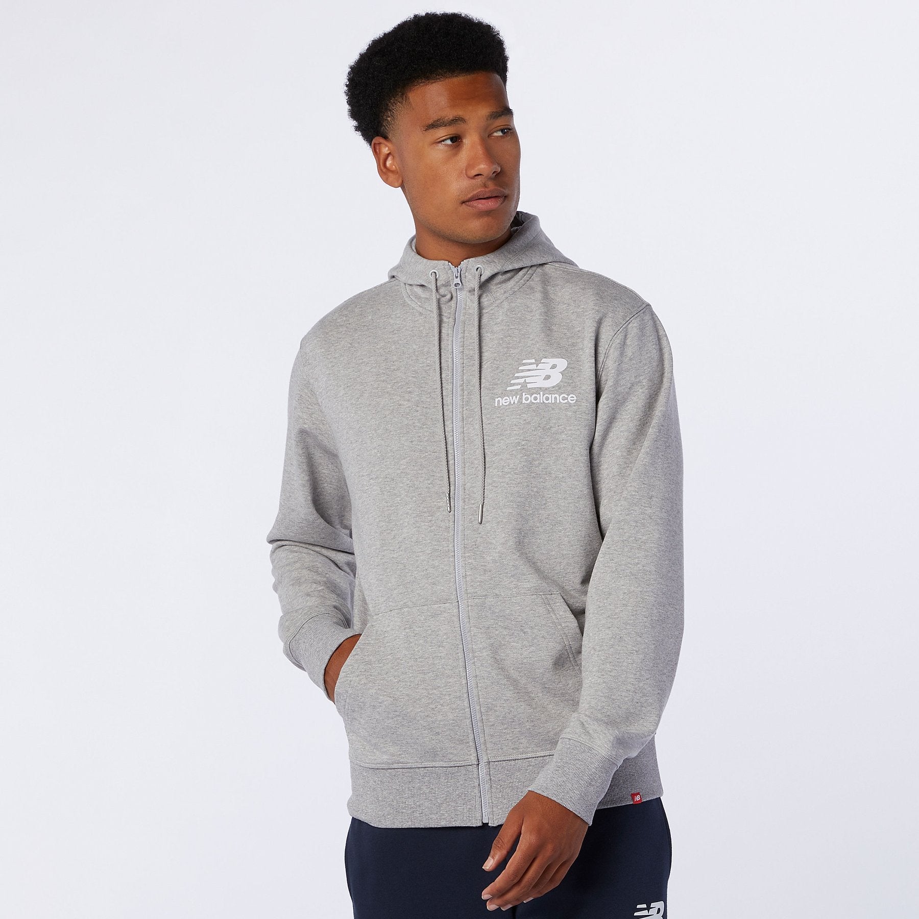 Mens Essentials Stacked Logo Full Zip Hooded Jacket