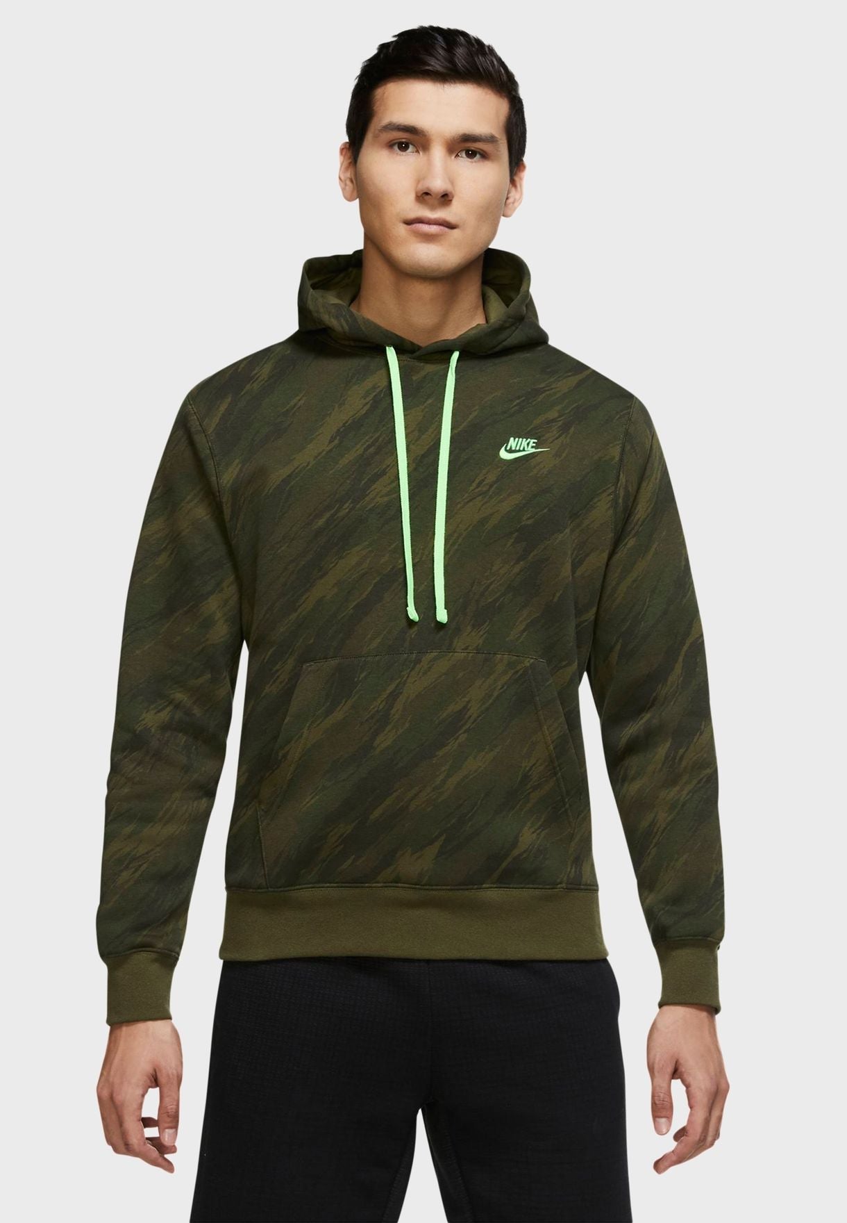 Mens Sportswear Printed Brushed Fleece Pullover Hoodie
