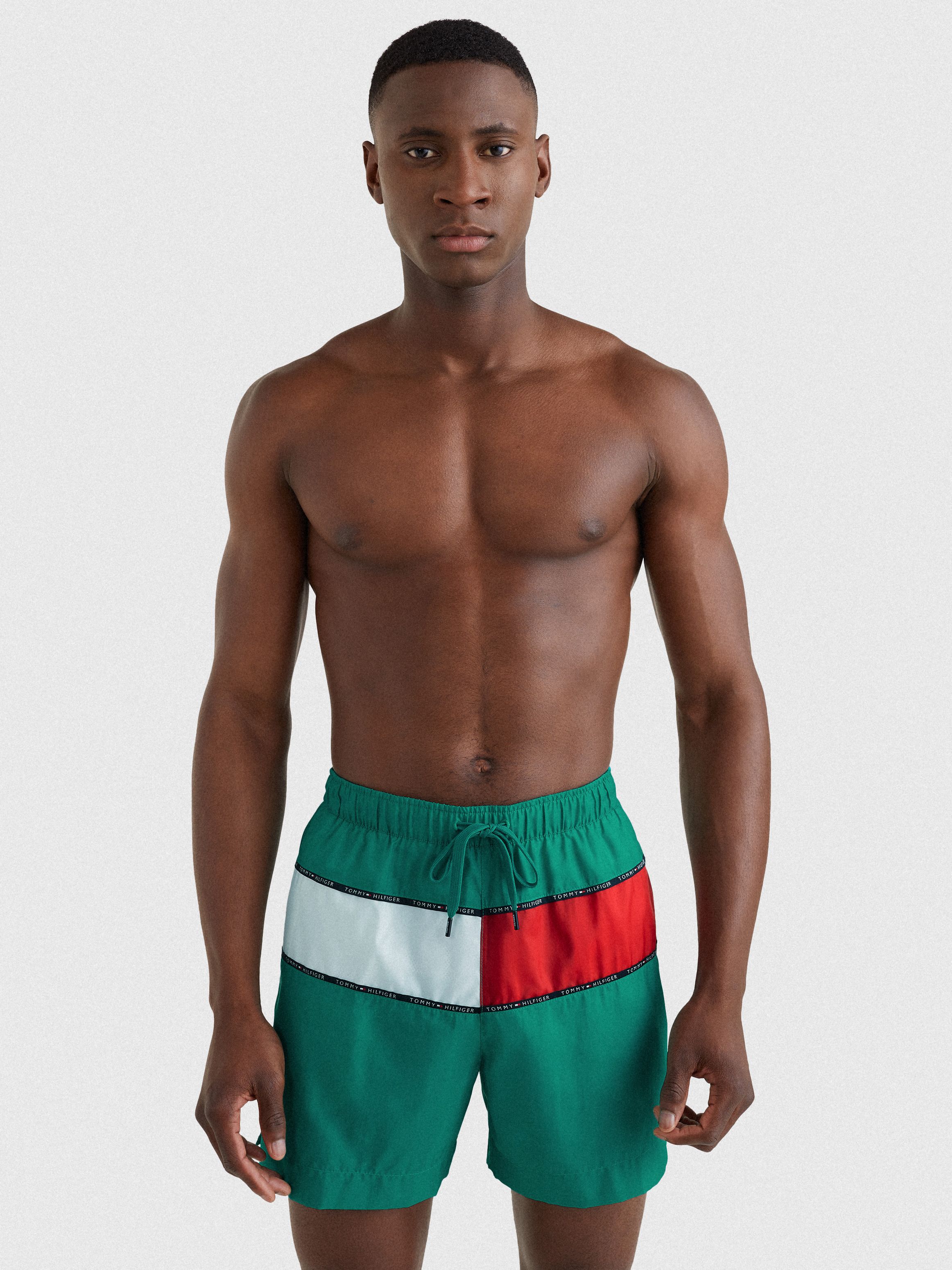Mens Colour-Blocked Mid Length Swim Shorts