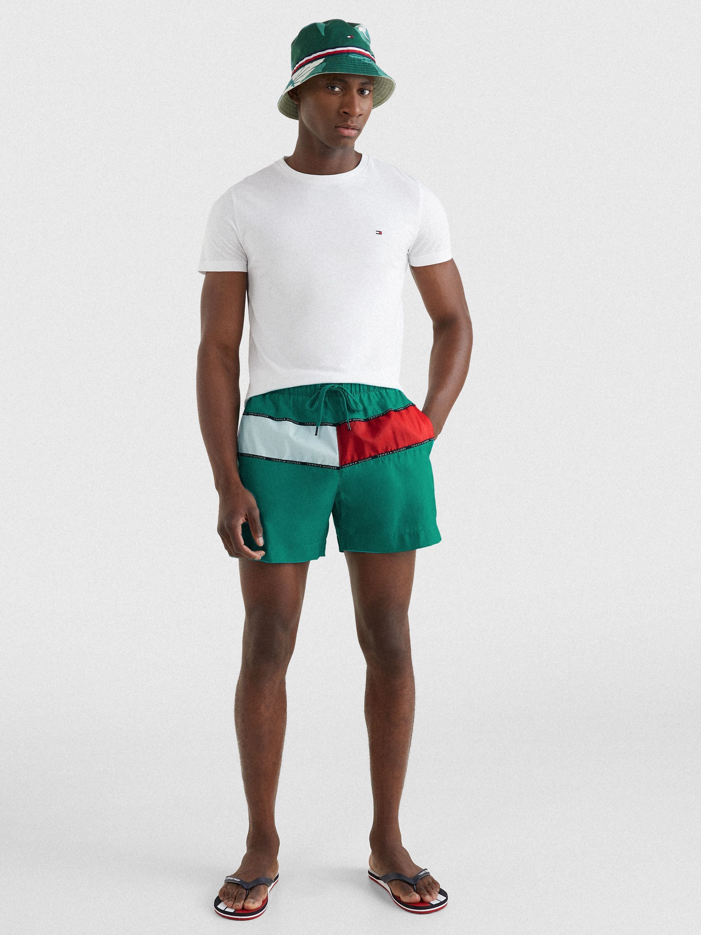 Mens Colour-Blocked Mid Length Swim Shorts