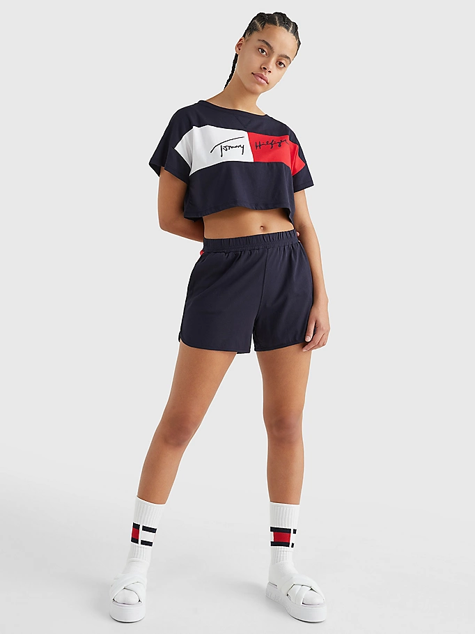 Womens Graphic Colorblock Crop Short Sleeve T-Shirt