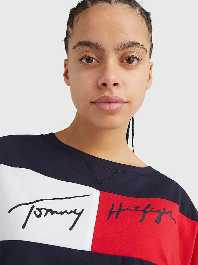 Womens Graphic Colorblock Crop Short Sleeve T-Shirt