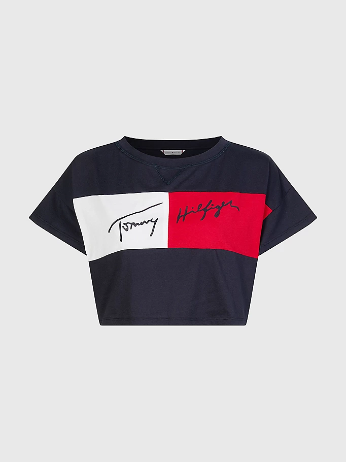 Womens Graphic Colorblock Crop Short Sleeve T-Shirt